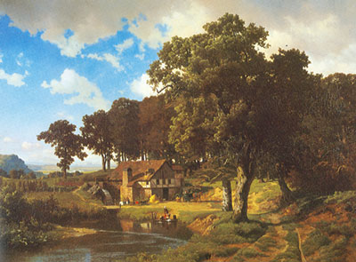 Gemälde Reproduktion von Albert Bierstadt Eine Mühle im Landhausstil