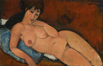 Gemälde Reproduktion von Amedeo Modigliani Nackt auf einem blauen Kissen