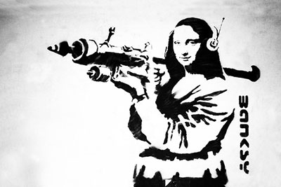 Gemälde Reproduktion von Banksy Mona Lisa mit Bazooka