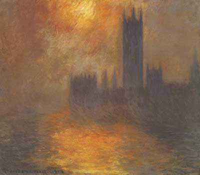 Gemälde Reproduktion von Claude Monet Das Parlament, Sonnenuntergang