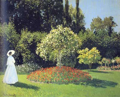 Gemälde Reproduktion von Claude Monet Lady in the Garden Santa 's adress