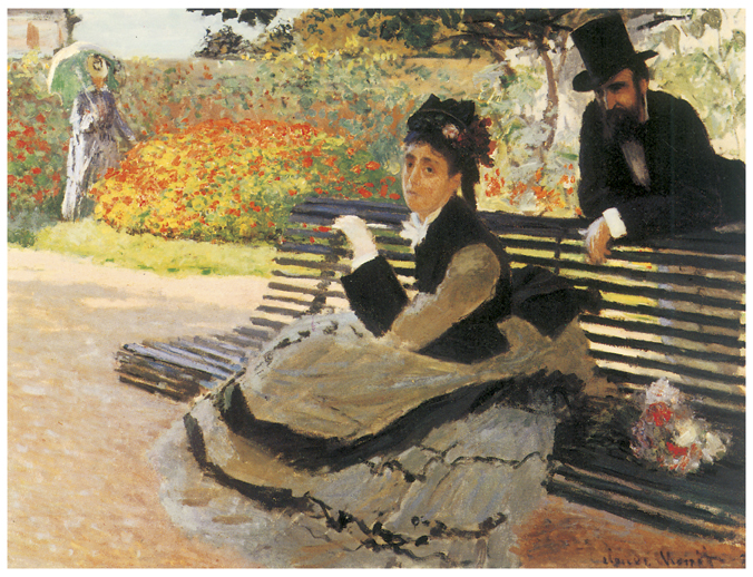 Madame Monet auf der Gartenbank