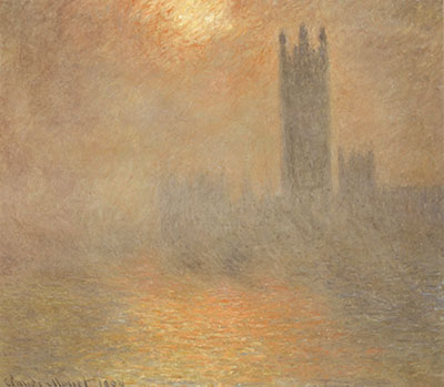 Gemälde Reproduktion von Claude Monet Parlamentsgebäude, Nebel und Sonneneinstrahlung