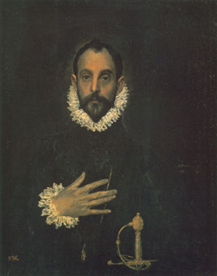 Gemälde Reproduktion von Domenico El Greco Ein Mann mit der Hand auf der Brüste