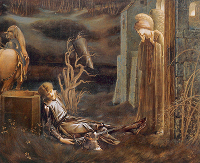 Gemälde Reproduktion von Edward Burne-Jones Der Traum von Launcelot in der Chapel