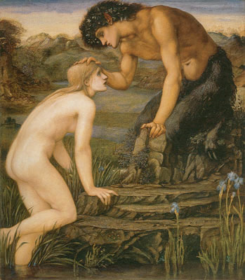 Gemälde Reproduktion von Edward Burne-Jones Pan und Psyche