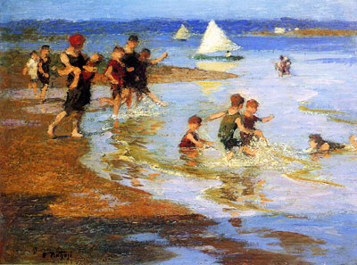 Gemälde Reproduktion von Edward Henry Potthast Kinder am Strand beim Spielen