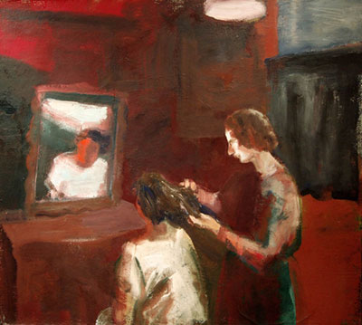 Gemälde Reproduktion von Elmer Bischoff Mädchen, die Haare schneiden