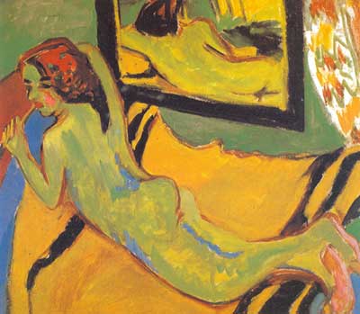 Gemälde Reproduktion von Ernst Ludwig Kirchner Akt in Liegestühlen mit Spiegel