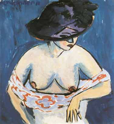 Gemälde Reproduktion von Ernst Ludwig Kirchner Half-Nude mit einer Mütze