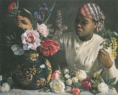 Gemälde Reproduktion von Frederic Bazille Afrikanische Frau mit Pfingstrosen