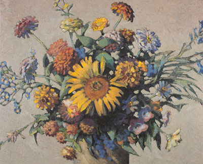 Gemälde Reproduktion von Grant Wood Zinnias