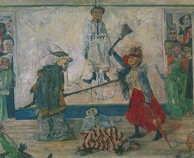 Gemälde Reproduktion von James Ensor Masken, die um einen erhängten kämpfen