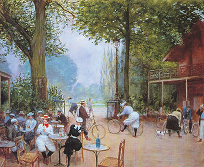 Gemälde Reproduktion von Jean Beraud Der Bois de Boulogne-das Holzhaus des Zyklus