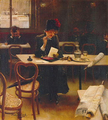 Gemälde Reproduktion von Jean Beraud Eine Frau in einem Café