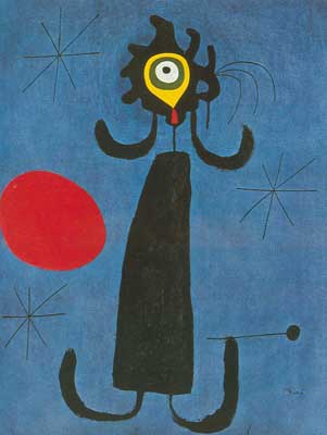 Gemälde Reproduktion von Joan Miro Eine Frau vor der Sonne