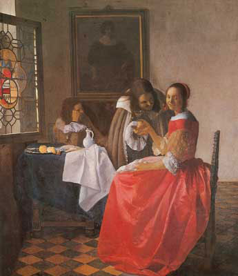 Gemälde Reproduktion von Johannes Vermeer Das Mädchen mit dem Weinglas