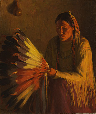 Gemälde Reproduktion von Joseph Henry Sharp The war Bonnet