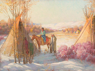 Gemälde Reproduktion von Joseph Henry Sharp Winter-Squaw-Tanz, Krähenreservierungen, Montana