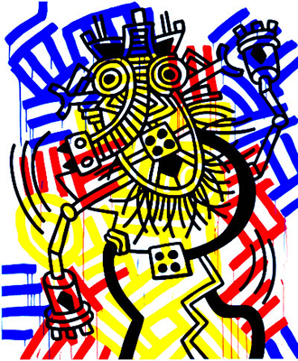 Gemälde Reproduktion von Keith Haring Rot, Gelb und Blau