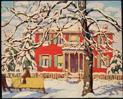 Gemälde Reproduktion von Lawren Harris Rotes Haus und gelber Schlitten