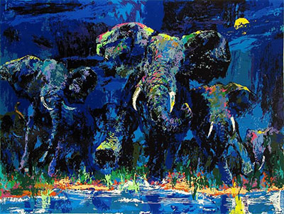 Gemälde Reproduktion von Leroy Neiman The Night of the Elefant