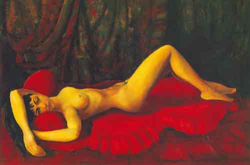 Gemälde Reproduktion von Moise Kisling Red nackt auf einem Bett