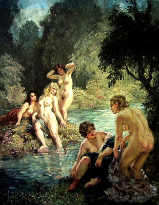 Gemälde Reproduktion von Norman Lindsay Die Nymphe am Fluss