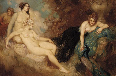 Gemälde Reproduktion von Norman Lindsay Vor Pfauen