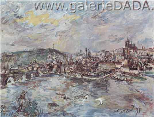 Gemälde Reproduktion von Oscar Kokoschka Der Hafen von Prag