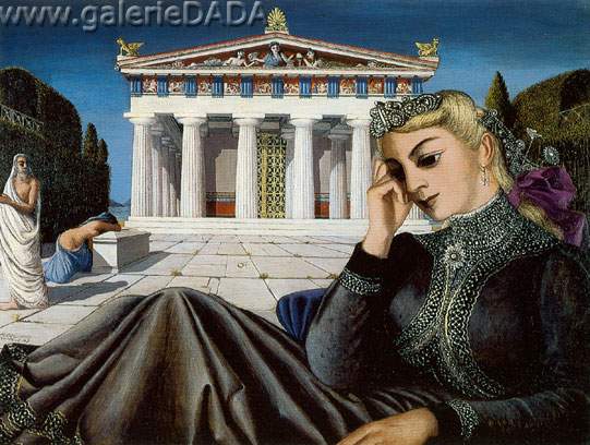 Gemälde Reproduktion von Paul Delvaux Junge Mädchen vor dem Tempel