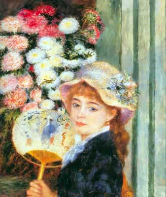 Gemälde Reproduktion von Pierre August Renoir Eine Frau mit einem Fan