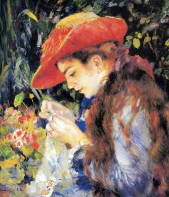 Gemälde Reproduktion von Pierre August Renoir Frau Maria Therese Durand Ruel beim Nähen