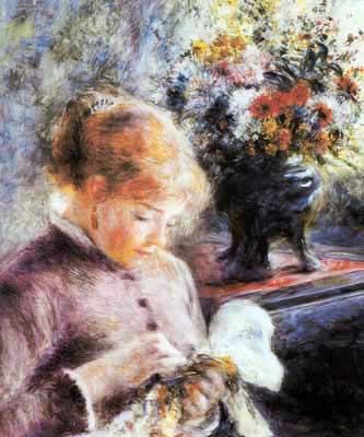 Gemälde Reproduktion von Pierre August Renoir Junge Frau beim Nähen