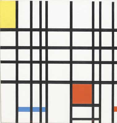 Gemälde Reproduktion von Piet Mondrian Komposition mit Rot, Gelb und Blau