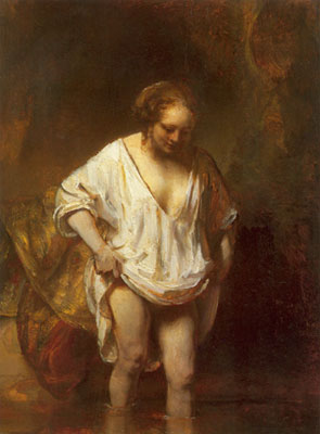 Gemälde Reproduktion von Harmenszoon Rembrandt Eine Frau beim Baden