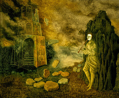 Gemälde Reproduktion von Remedios Varo Der Flötist