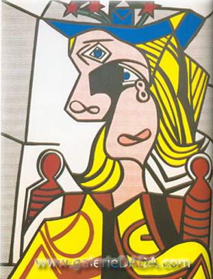 Gemälde Reproduktion von Roy Lichtenstein Frau mit blühender Hut