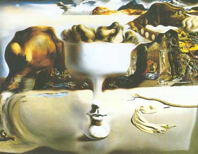 Gemälde Reproduktion von Salvador Dali Es war eine Erscheinung eines Gesichts- und Fruchtspiegels am Strand