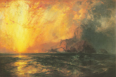 Gemälde Reproduktion von Thomas Moran Die rote Sonne, die feurig abstieg, brannte