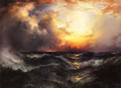 Gemälde Reproduktion von Thomas Moran Sonnenuntergang in der Mitte des Ozeans