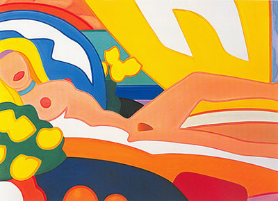 Gemälde Reproduktion von Tom Wesselmann Nackt bei Sonnenuntergang mit rosa und gelber Tullen