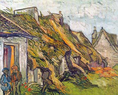 Cottages mit Reet in Chaponval-Thick Impasto Paint