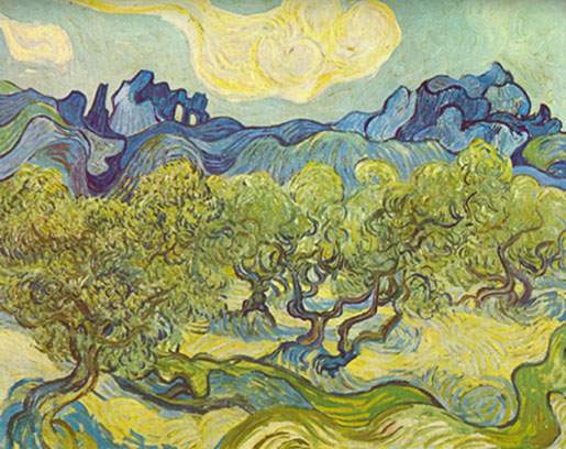 Gemälde Reproduktion von Vincent Van Gogh Landschaft mit OlivenBäumen