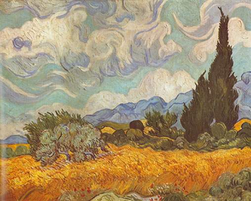 Gemälde Reproduktion von Vincent Van Gogh Weizenfeld mit Zypressen