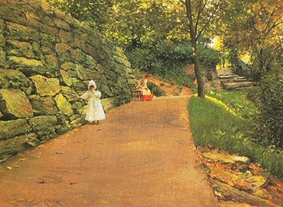 Gemälde Reproduktion von William Merritt Chase Im Park. Ein By-Weg