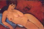 Gemaelde Reproduktion von Amedeo Modigliani, Nackt auf einem blauen Kissen