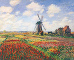 Gemälde Reproduktion von Claude Monet Tulpenfelder mit der Rijnsburger Windmühle