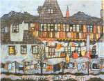 Gemälde Reproduktion von Egon Schiele Surburban House mit Waschen