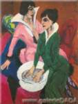 Gemälde Reproduktion von Ernst Ludwig Kirchner Zwei Frauen mit Waschbecken